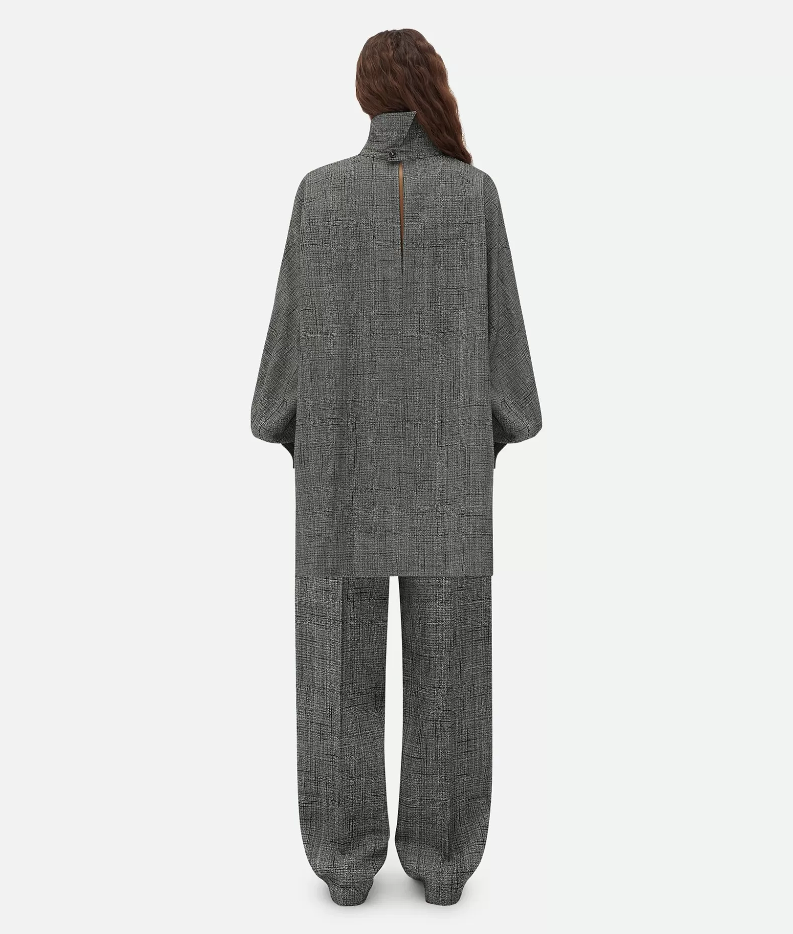 Camicie^Bottega Veneta Camicia A Collo Alto In Viscosa E Seta Con Motivo Criss-Cross Camping/grey melange