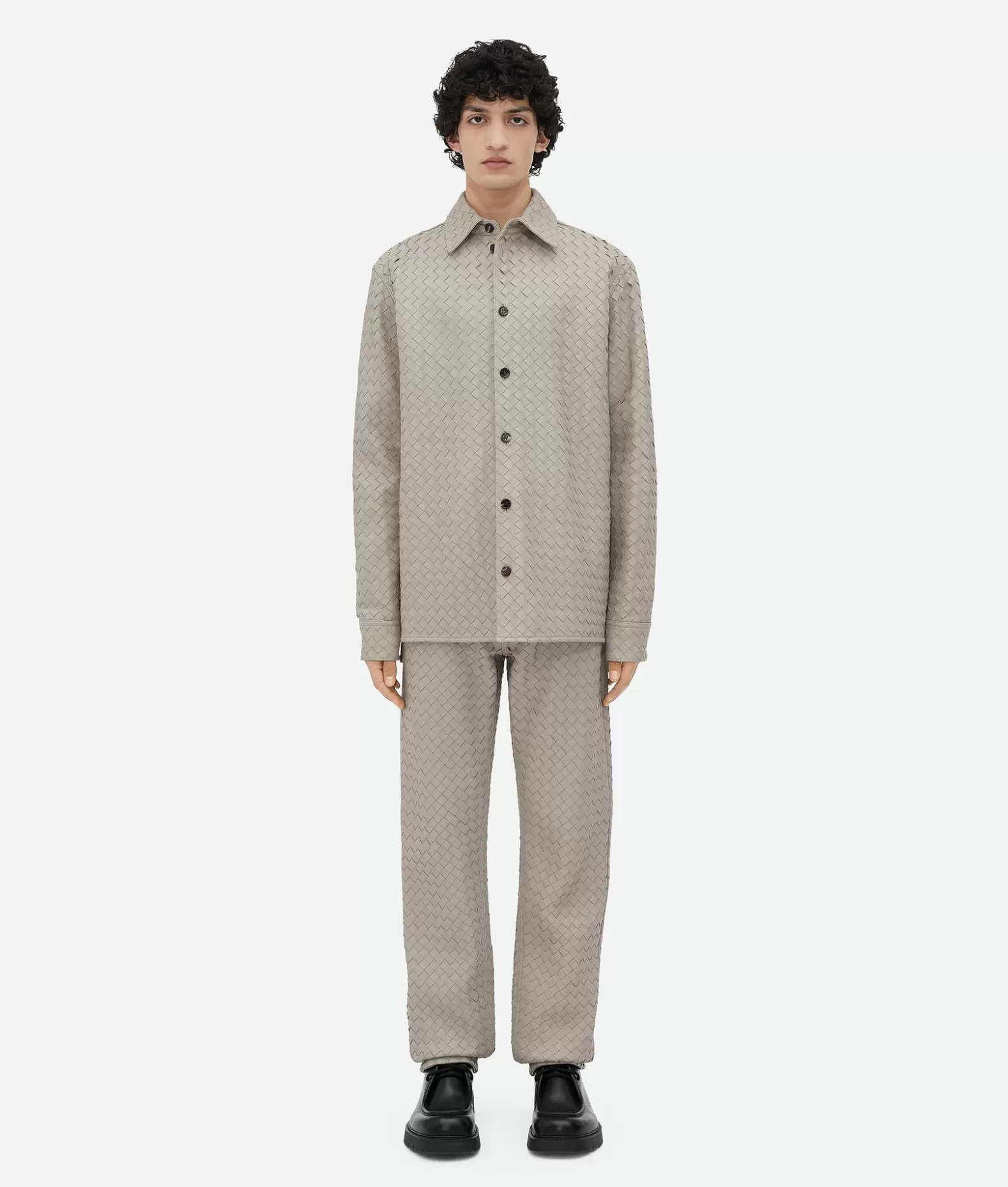Camicie | Pelle^Bottega Veneta Camicia Dal Taglio Morbido In Pelle Con Motivo Intrecciato Metallic mist