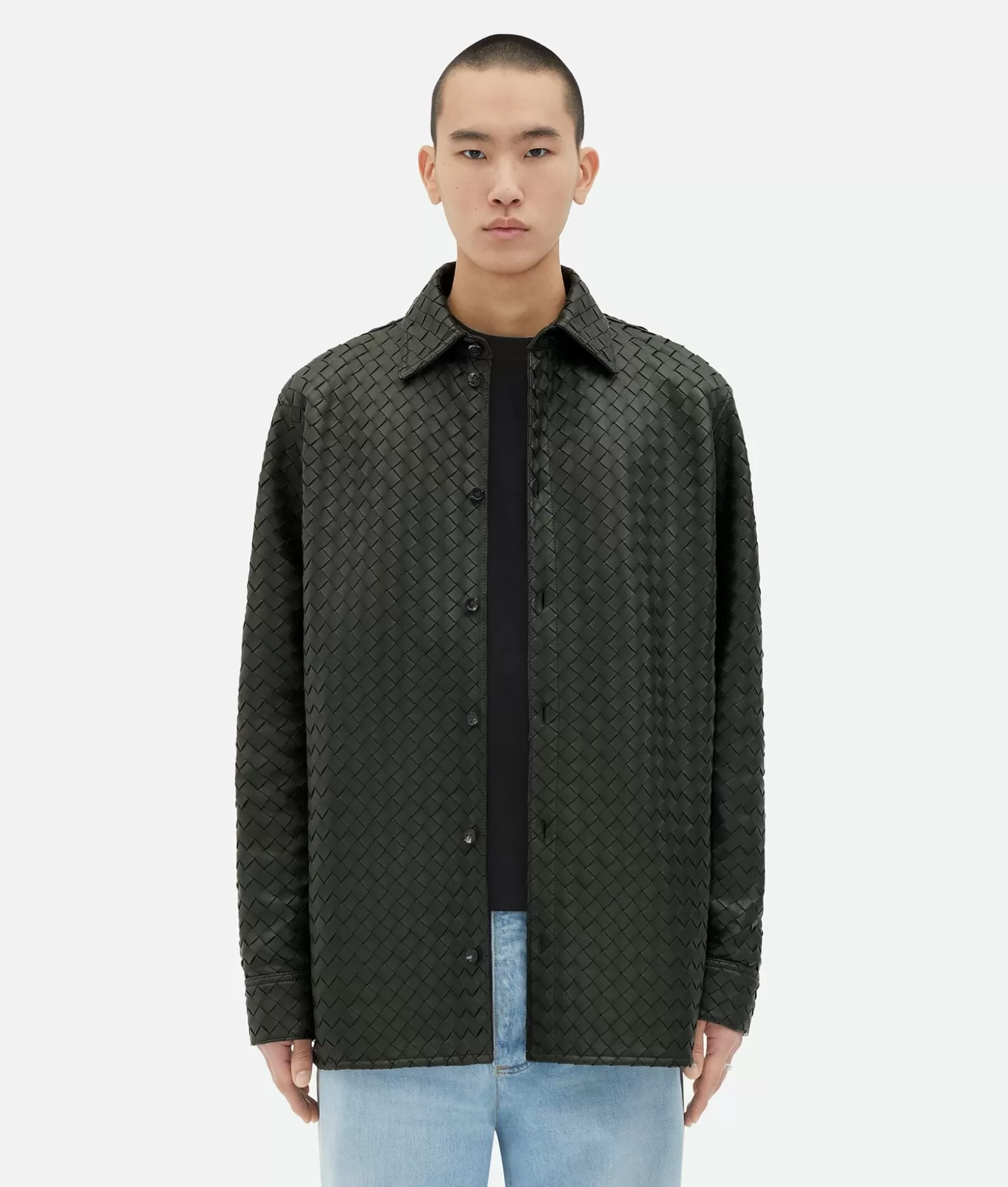Pelle^Bottega Veneta Camicia In Pelle Con Motivo Intrecciato Dal Taglio Morbido Green