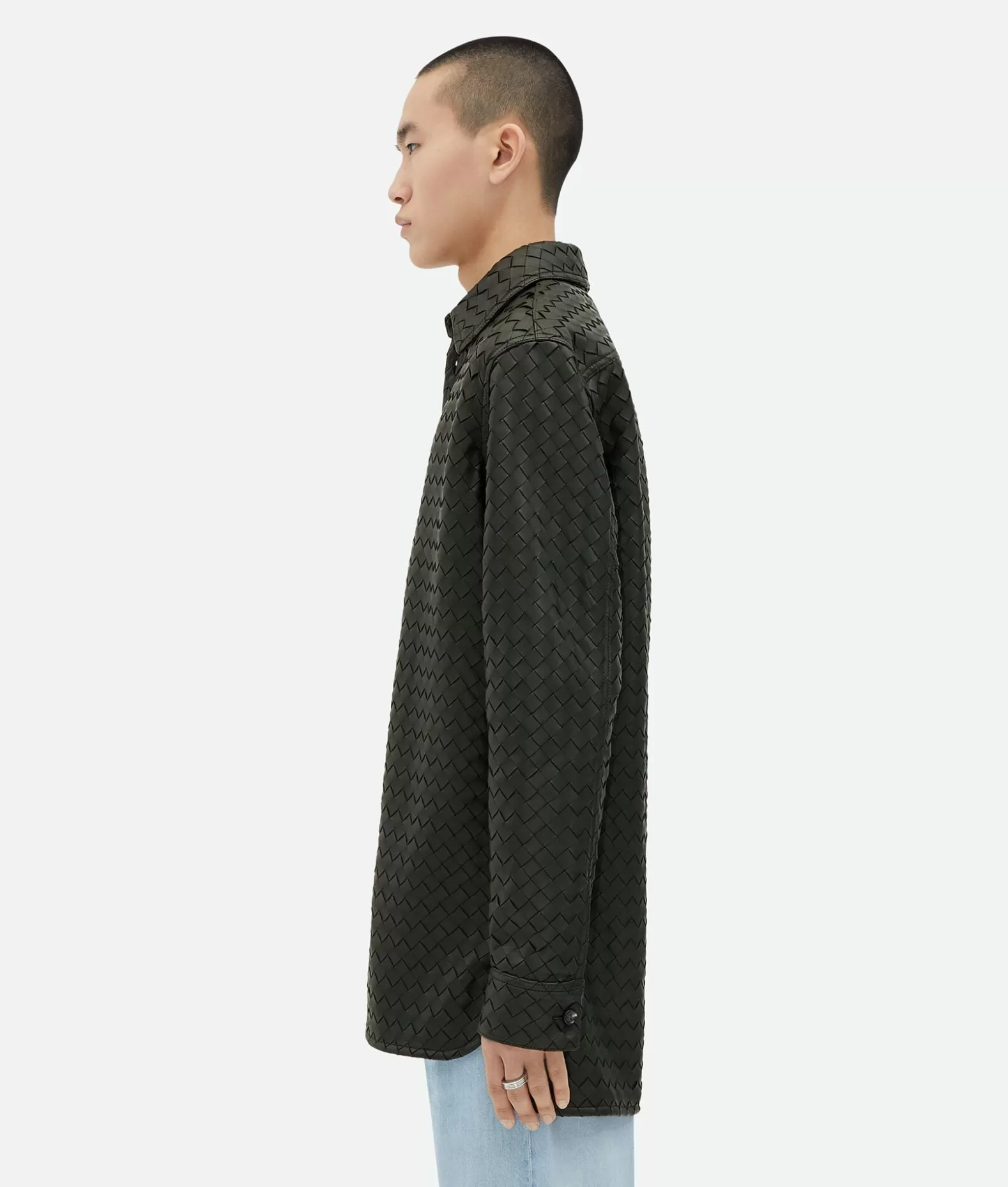 Pelle^Bottega Veneta Camicia In Pelle Con Motivo Intrecciato Dal Taglio Morbido Green