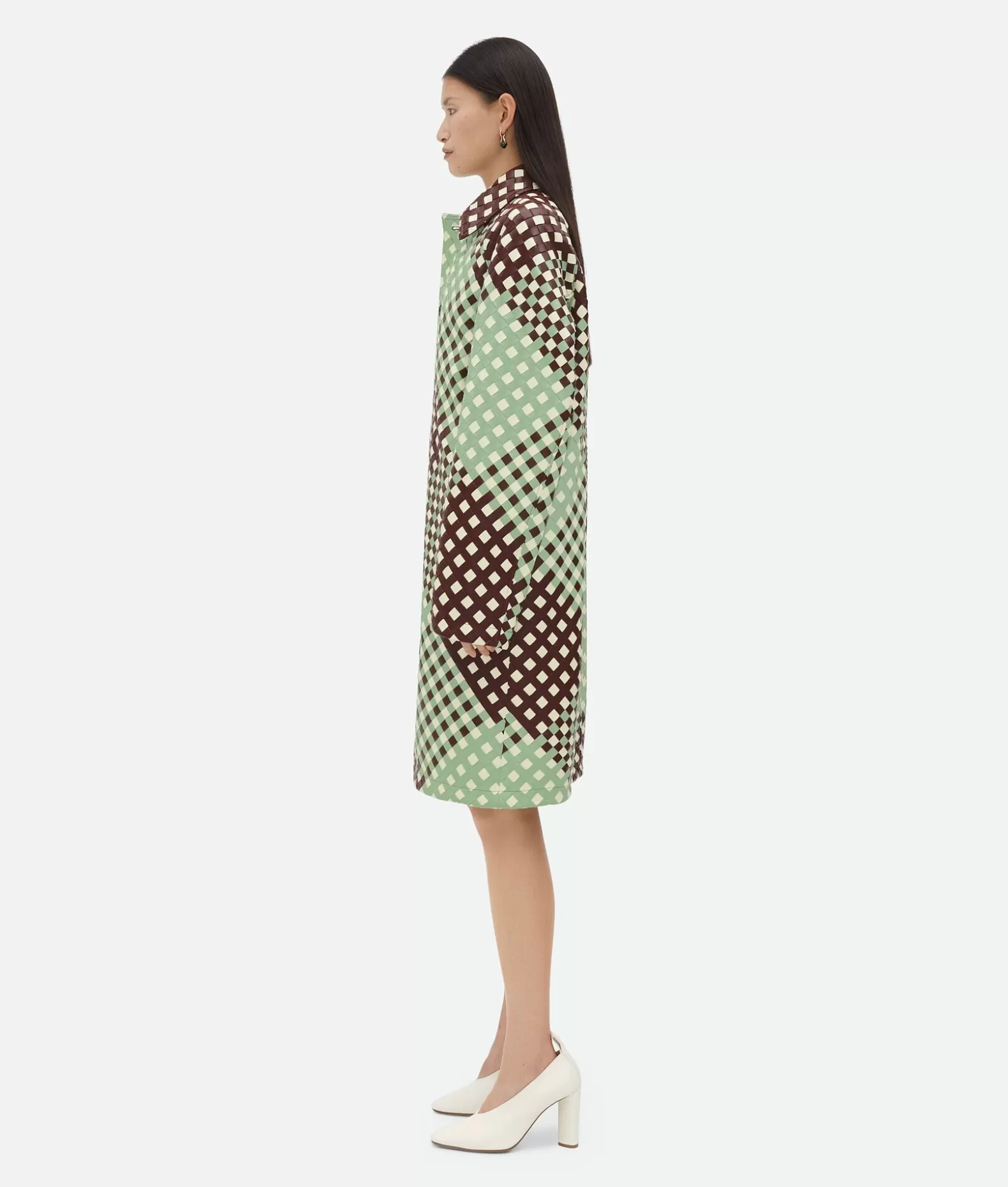 Pelle^Bottega Veneta Cappotto In Pelle Tricolore Intrecciato Bayberry/sweet mint/white