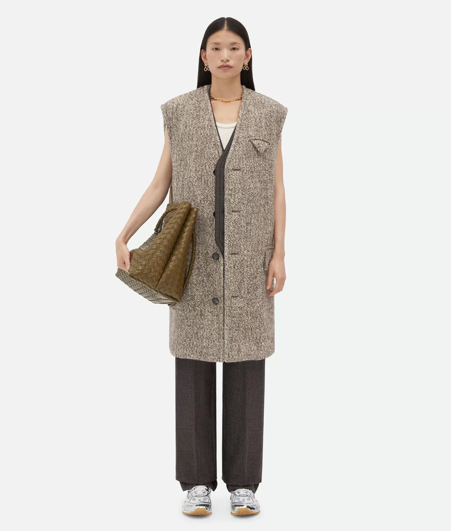 Cappotti^Bottega Veneta Cappotto Smanicato In Feltro Di Lana Multicolore Light brown/grey