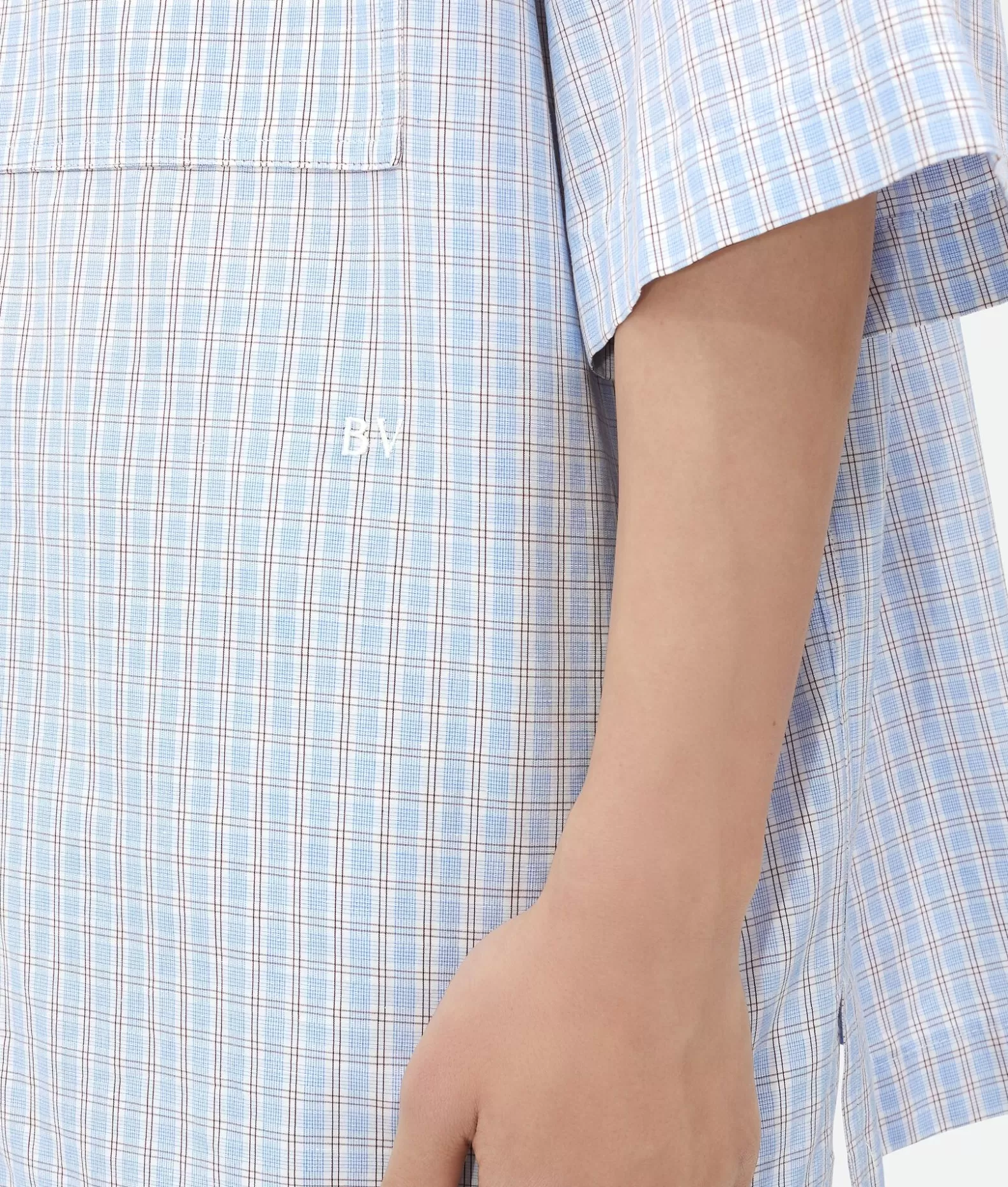Camicie^Bottega Veneta Overshirt In Lino E Cotone A Quadri Con Ricamo “Bv” Pale blue/burgundy