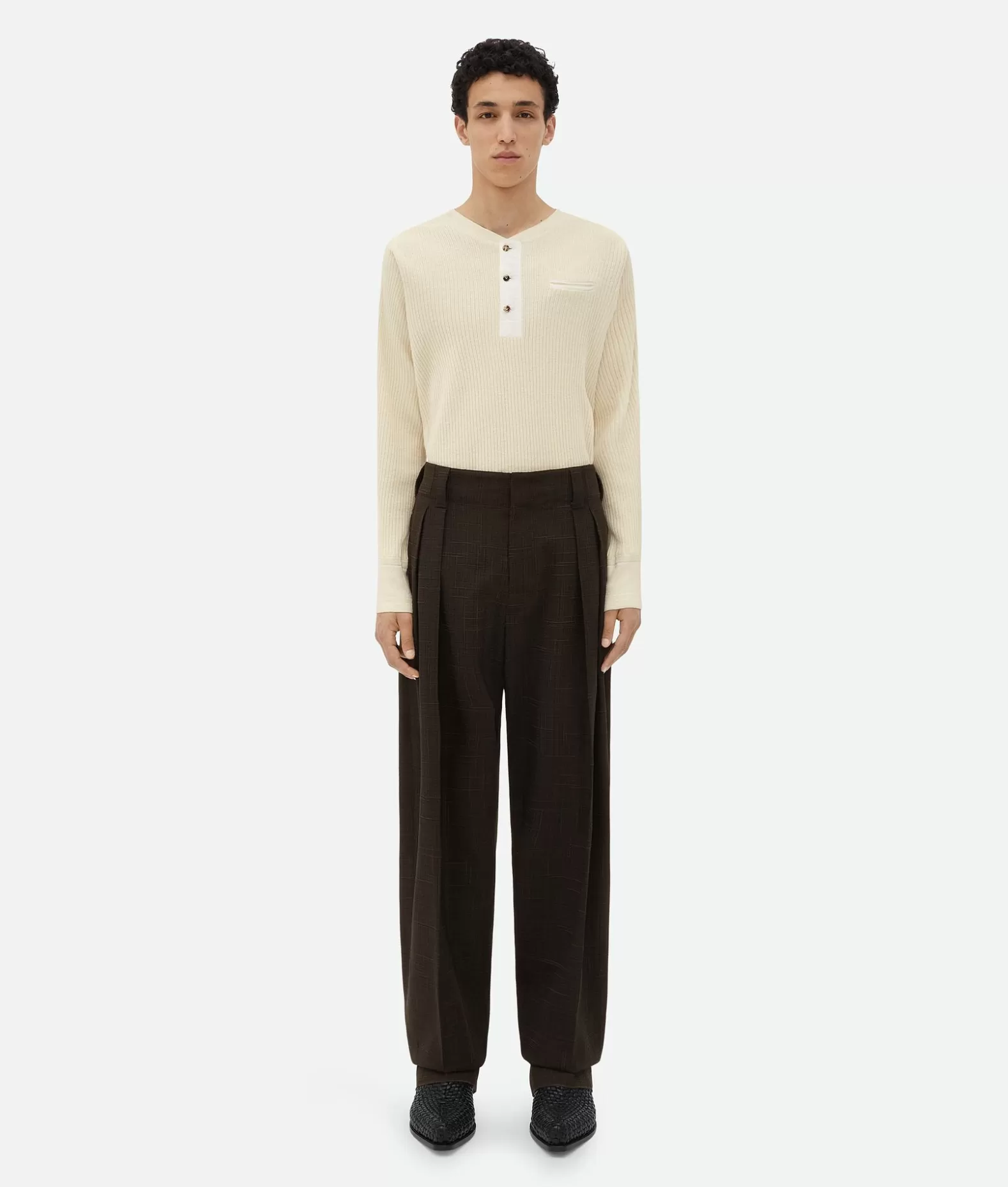 Pantaloni E Shorts^Bottega Veneta Pantaloni Con Pieghe In Seta E Viscosa Con Motivo Incrociato Fondant / Black melange