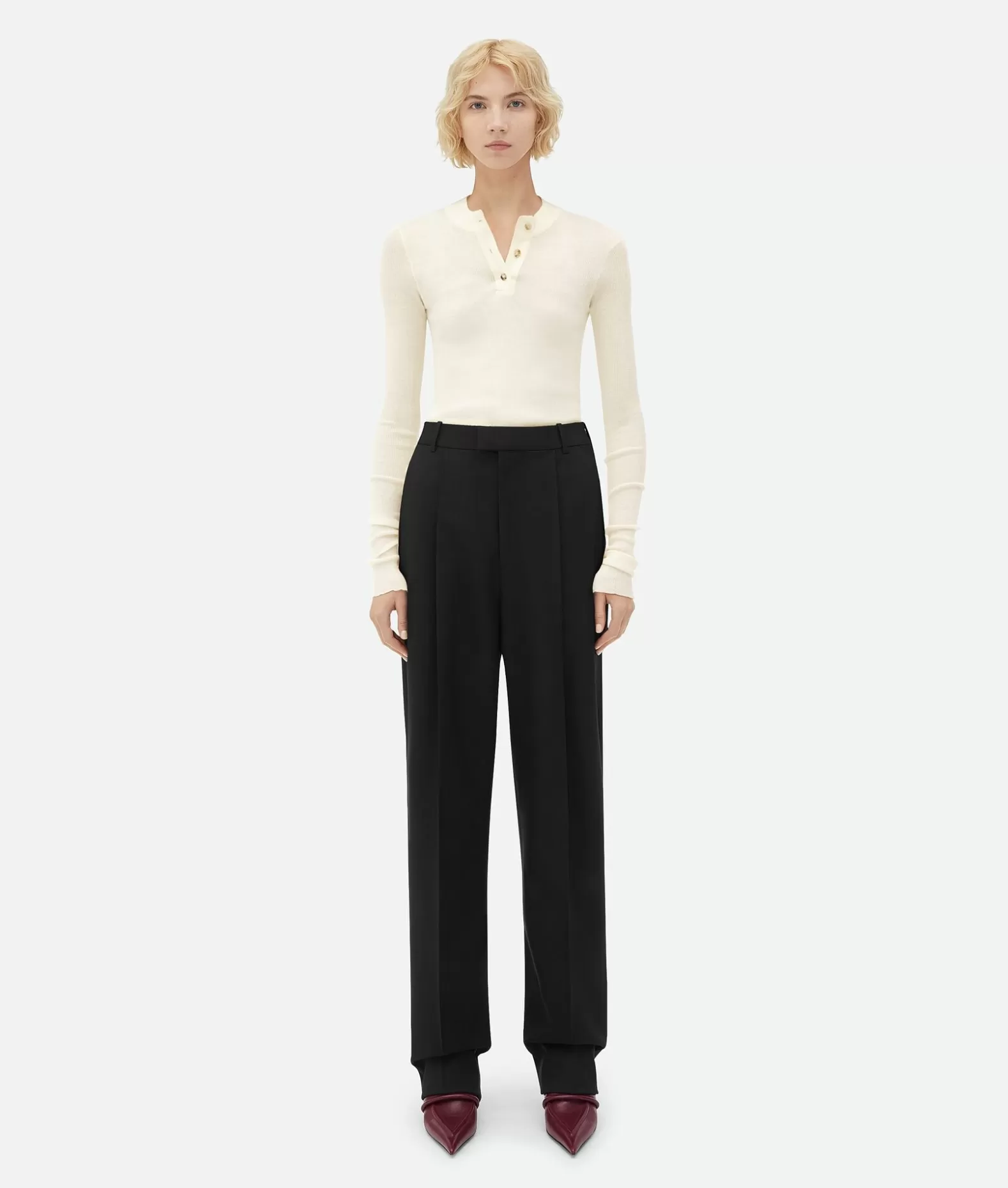 Pantaloni E Shorts^Bottega Veneta Pantaloni Con Taglio Ampio In Lana Leggera Black