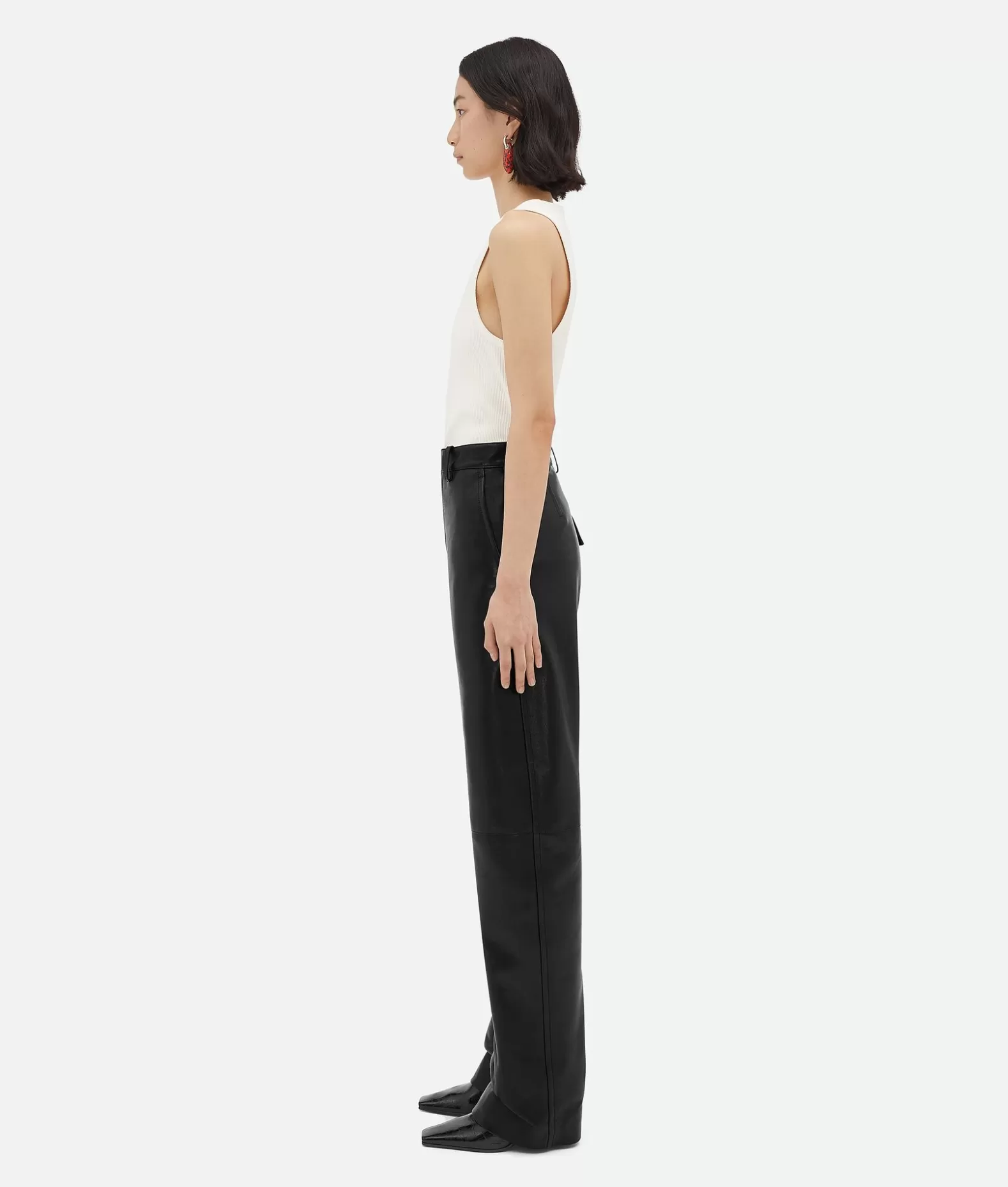 Pantaloni E Shorts | Pelle^Bottega Veneta Pantaloni In Pelle Dal Taglio Arrotondato Black