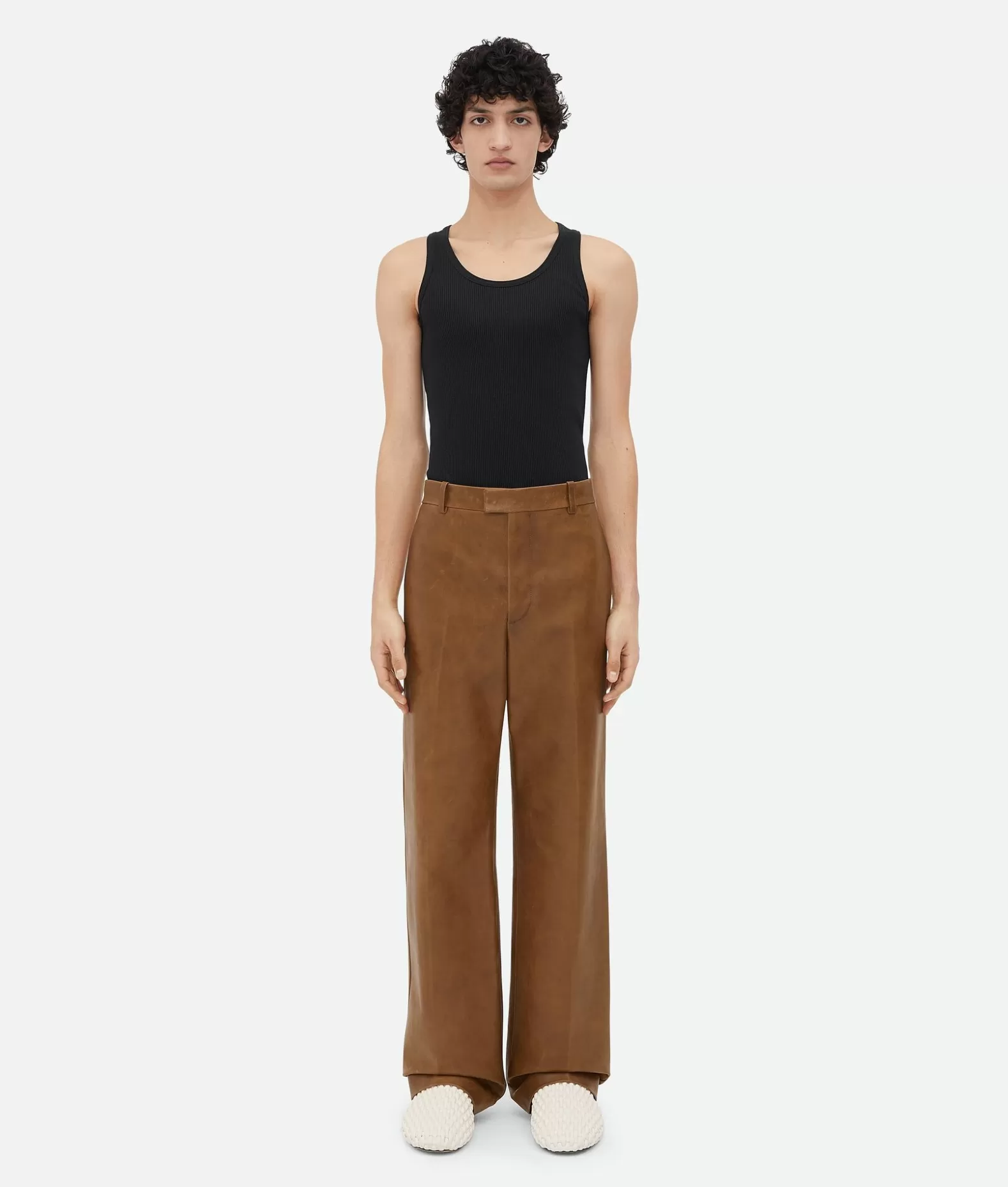 Pantaloni E Shorts | Pelle^Bottega Veneta Pantaloni In Pelle Effetto Vintage Teak wood