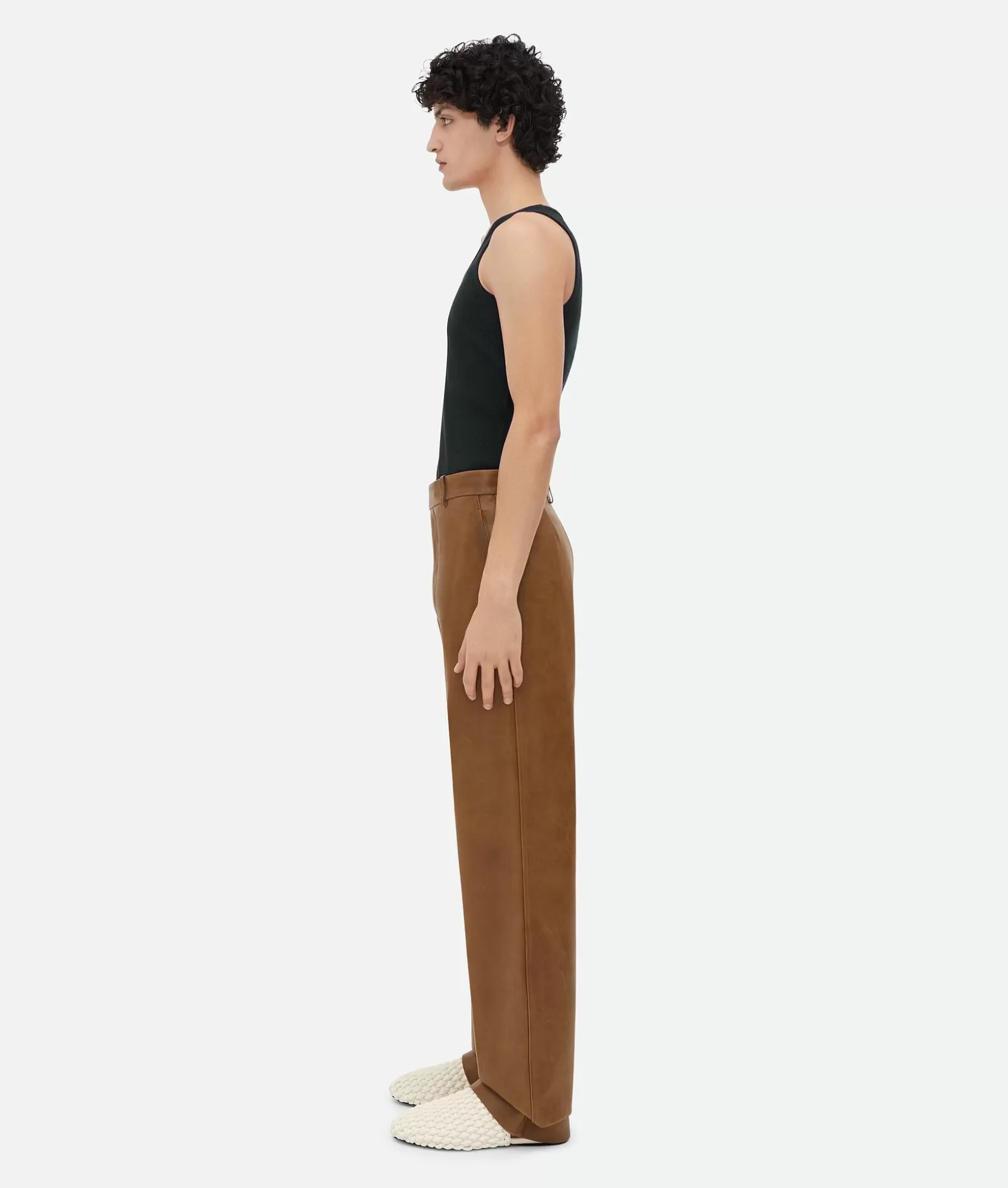 Pantaloni E Shorts | Pelle^Bottega Veneta Pantaloni In Pelle Effetto Vintage Teak wood