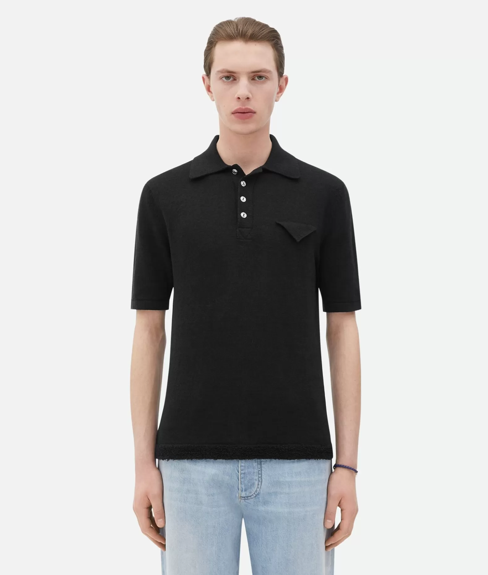 Polos^Bottega Veneta Polo In Lino Leggero Dal Taglio Slim Black