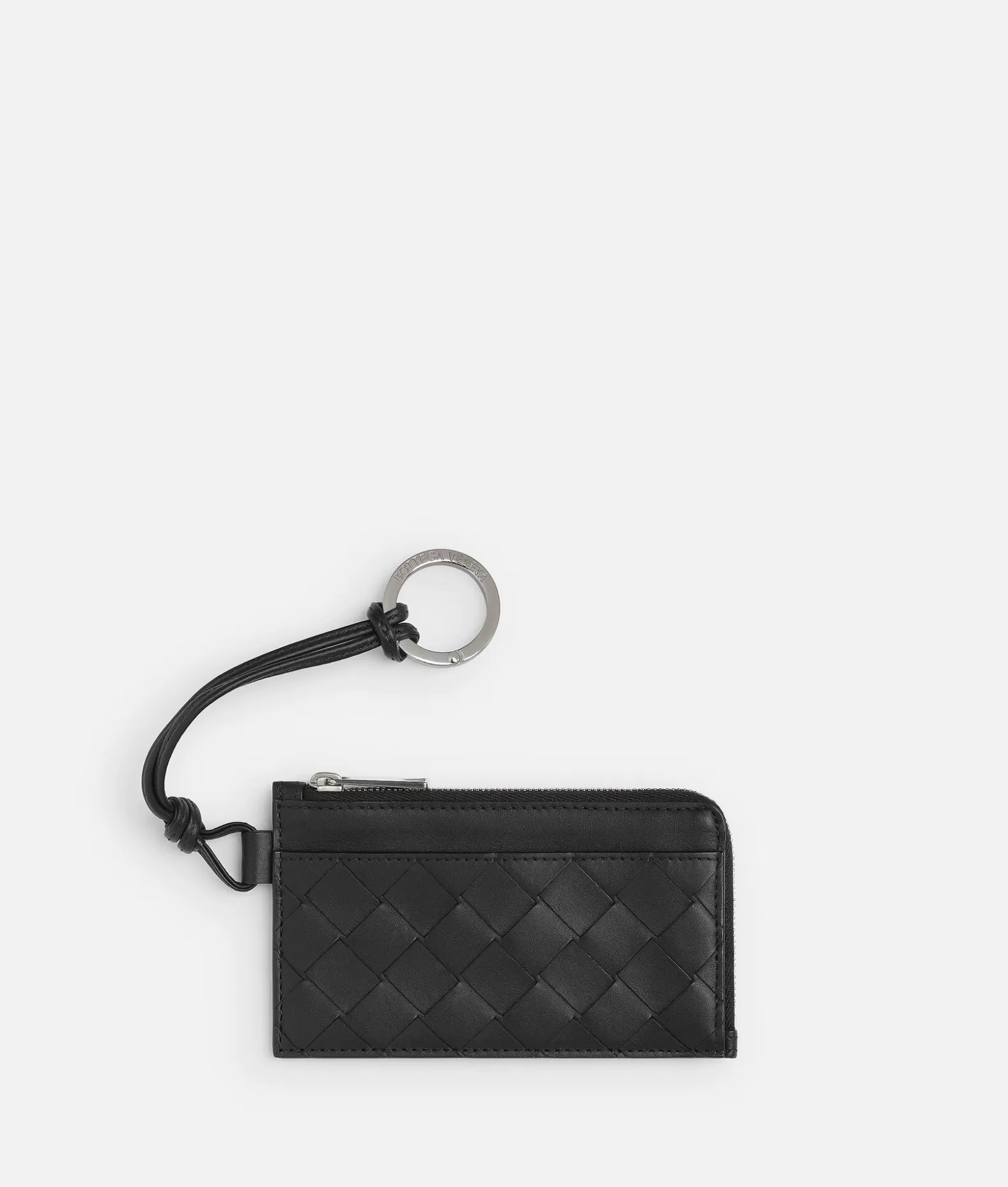 Porta Carte^Bottega Veneta Porta Carte Intrecciato Con Zip Su Tre Lati E Cinturino Black