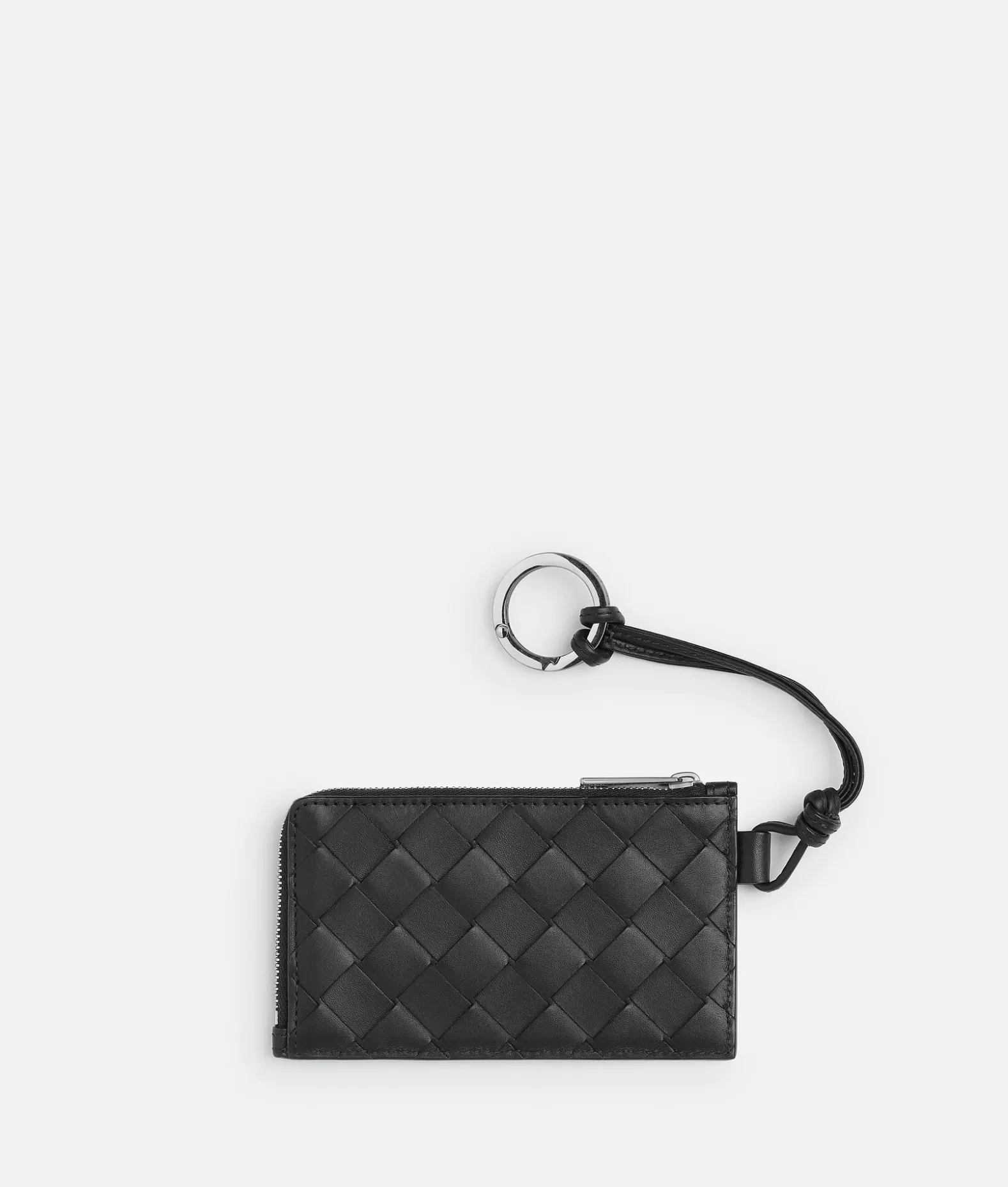 Porta Carte^Bottega Veneta Porta Carte Intrecciato Con Zip Su Tre Lati E Cinturino Black
