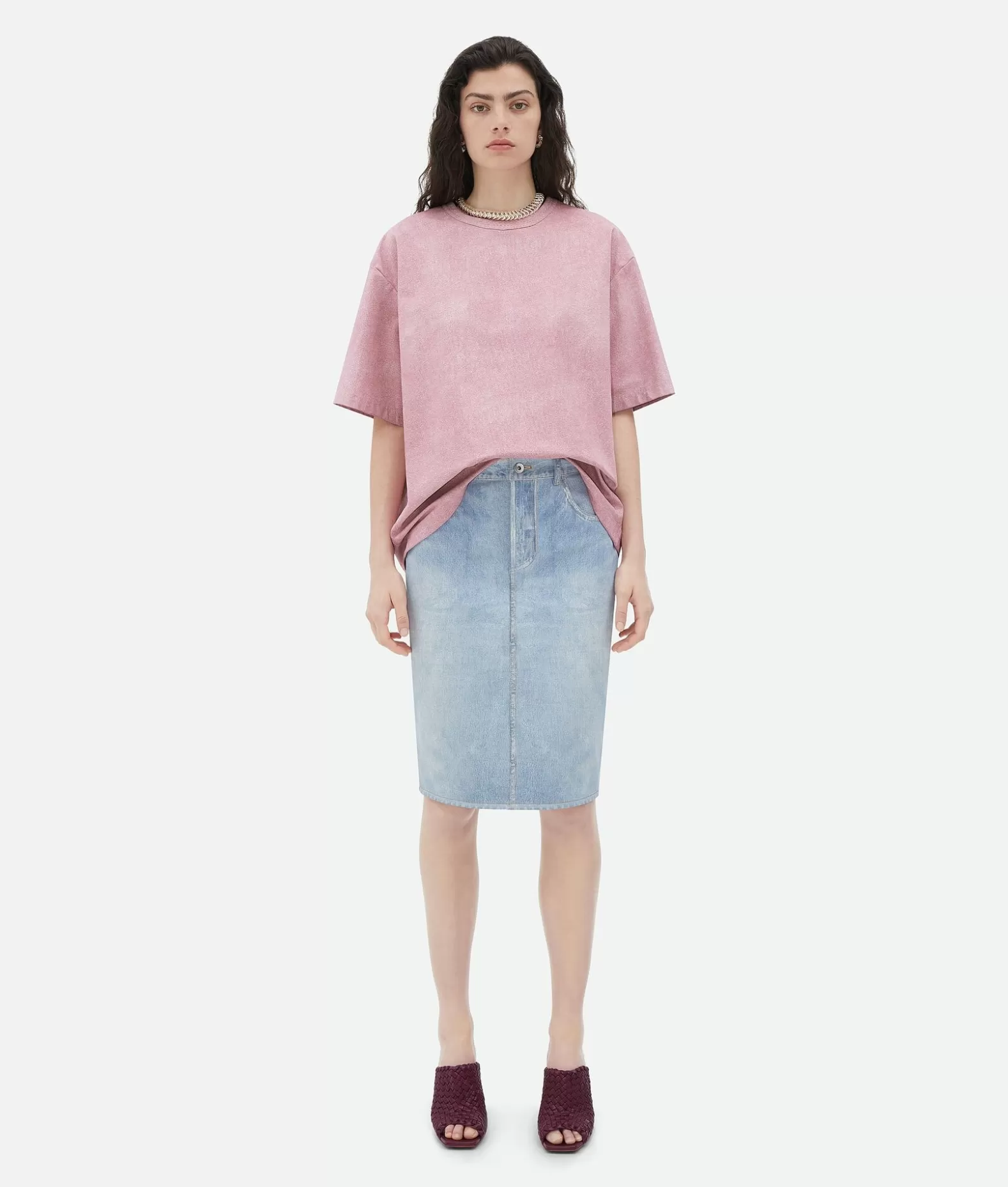Top E T-Shirts | Pelle^Bottega Veneta T-Shirt In Jersey Dal Taglio Morbido Stampa Pelle Gloss